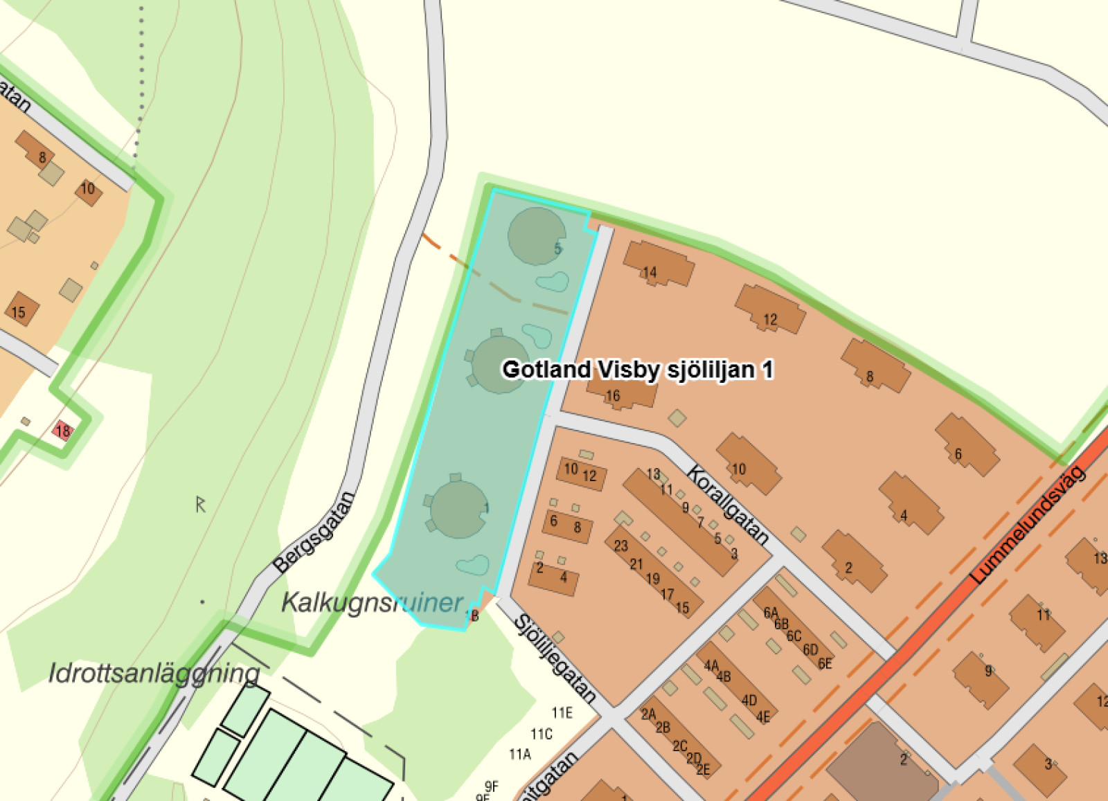 Fastighetskarta Sjöliljegatan 1-5