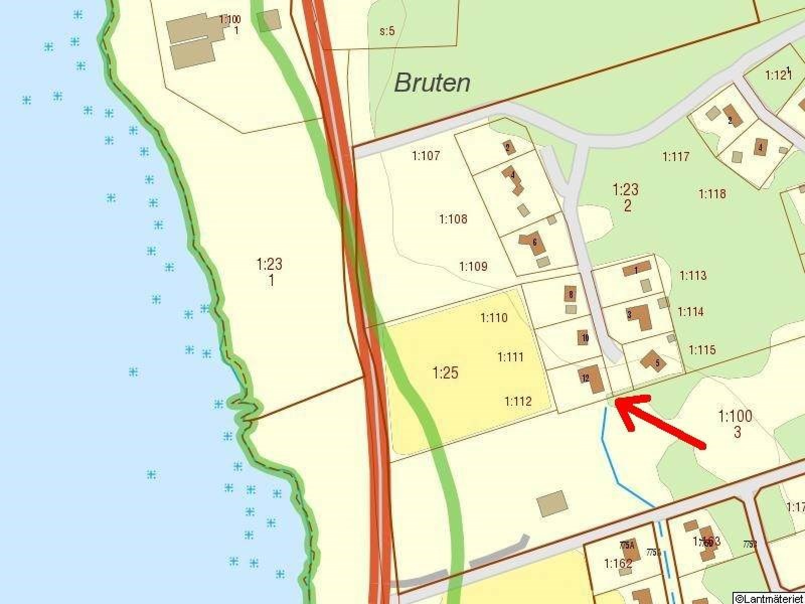 Lågupplöst Fastighetskarta Sanda Havsstigen 12