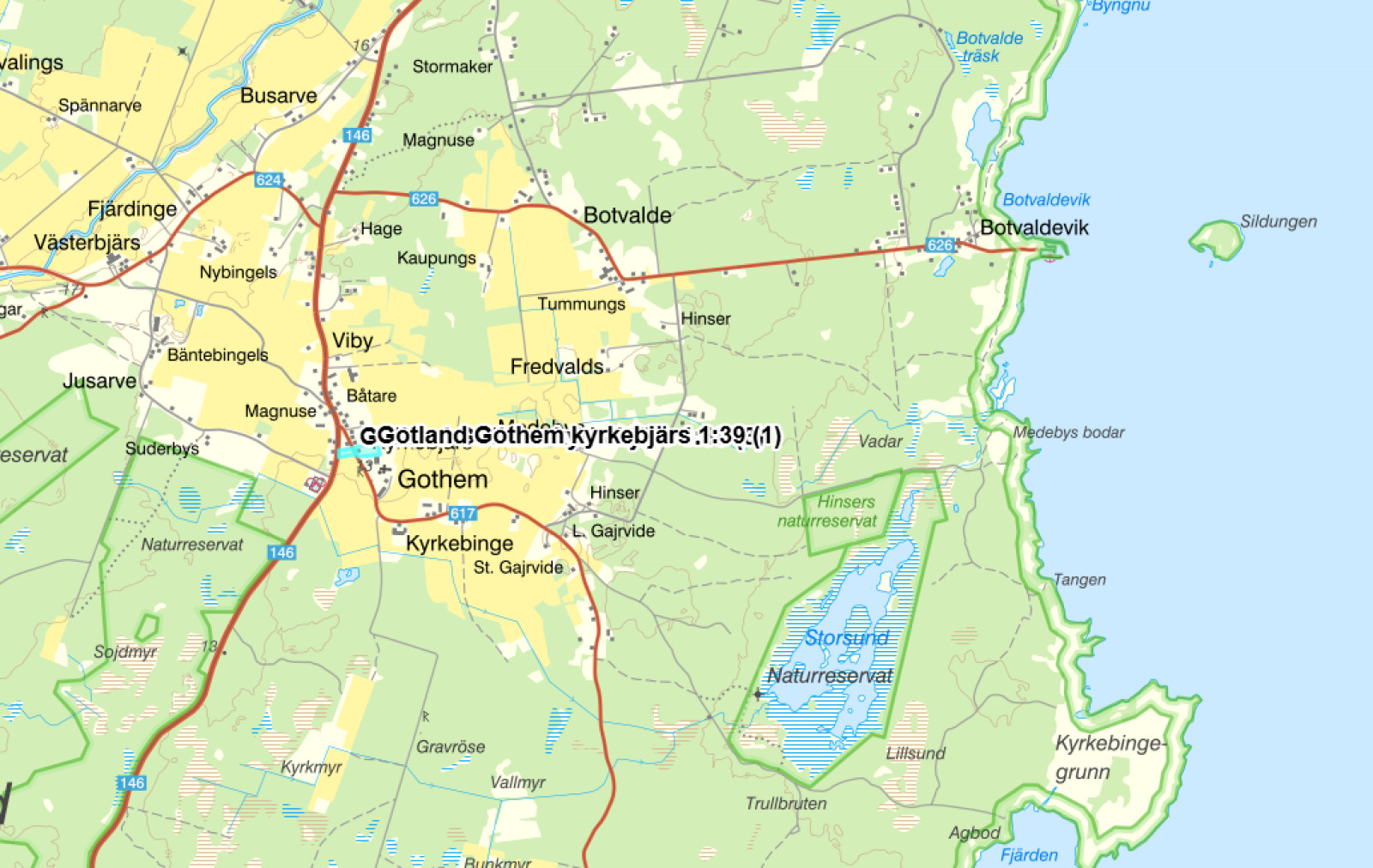 Terrängkarta Gothem kyrkebjärs 1:39 Gothem Kyrkebjärs 919A+B