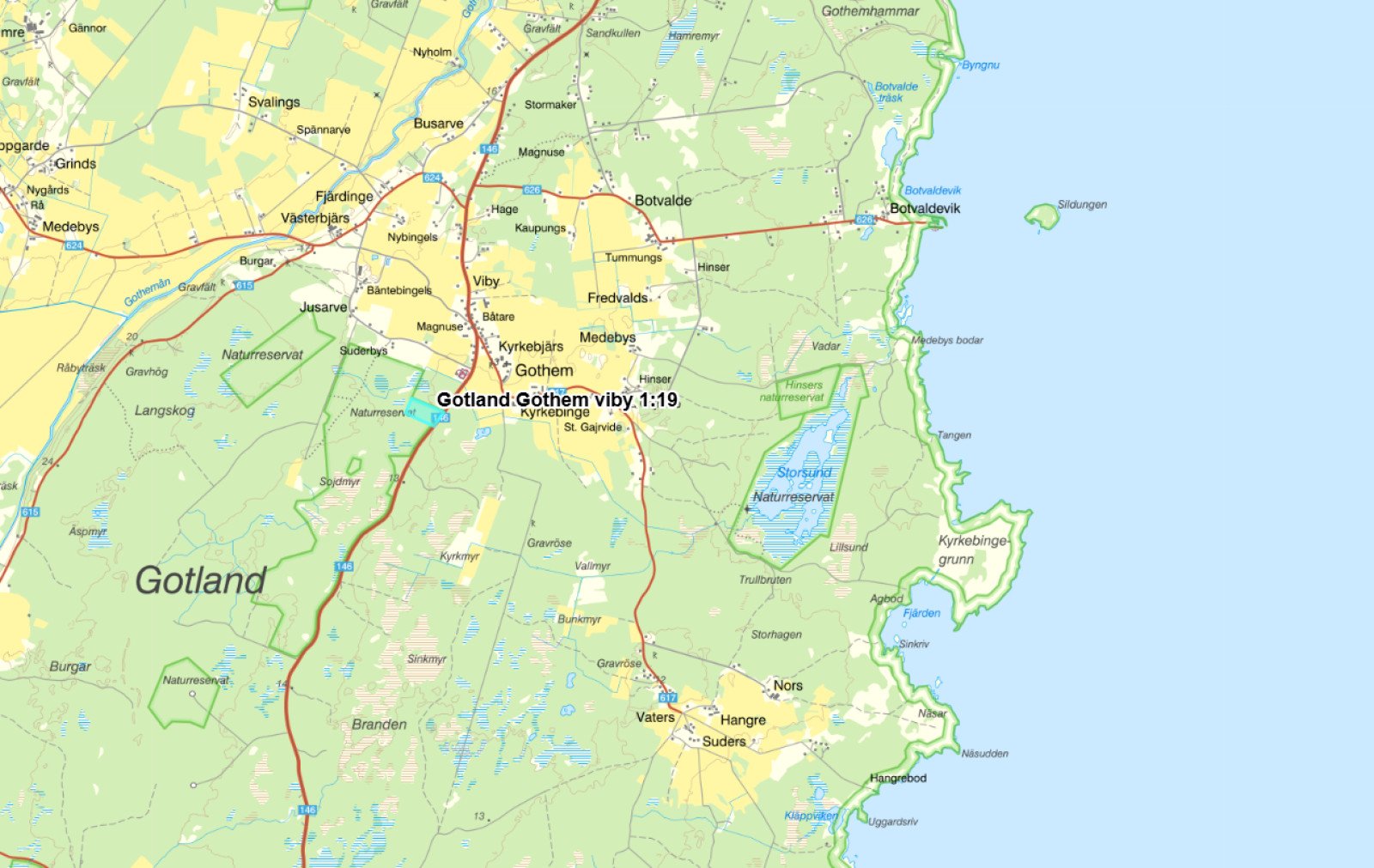 Terrängkarta Gothem Viby 1:19 Gothem Kyrkebjärs 919A+B