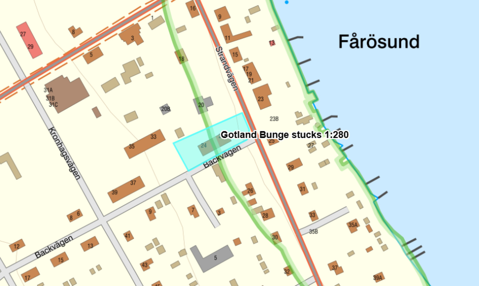 Terrängkarta 1 Bunge stucks 1 280 Kronhagsvägen 33-39, Strandvägen 22-24