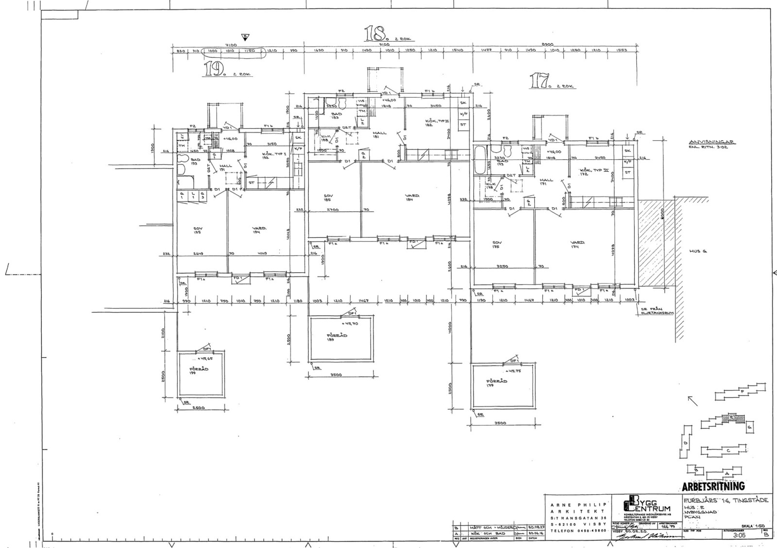 Planritning hus E 1 Mistelvägen 2-56